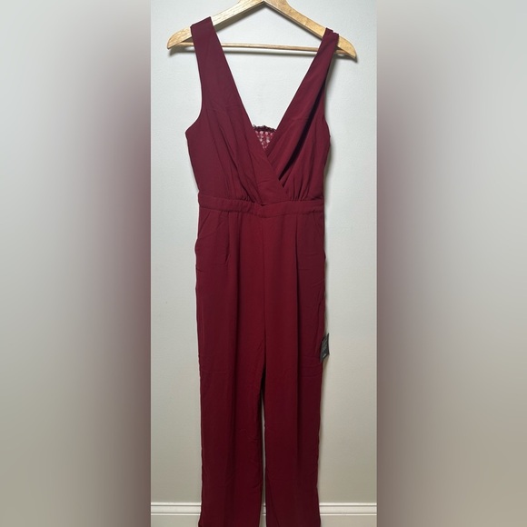 NWT! Lulu's Kiska Burgundy Lace Wide-Leg Jumpsuit. Large - Picture 3 of 6